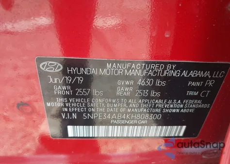 2019 Hyundai Sonata Limited 2.0T z USA, uszkodzony, nr VIN 5NPE34AB4KH808300